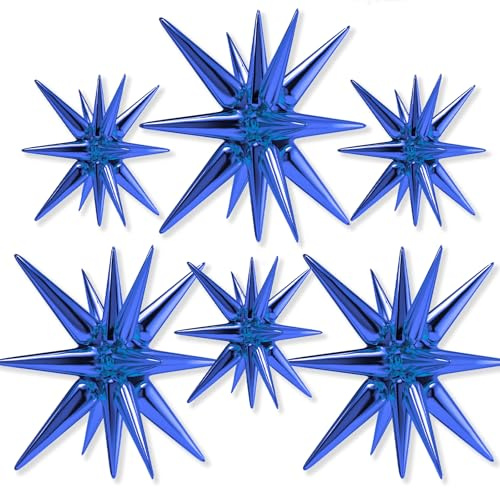 PartyWoo Palloncini a forma di stella blu navy, 6 pezzi di diverse dimensioni, confezione da 27 palloncini grandi da 55,9 cm, in mylar a punta Starburst, per rivelare il sesso, laurea, addio al