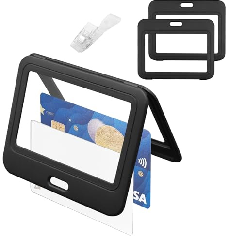 BOKOVNGEE ID Badge Holder with Plastic Clip, Double-Sided Transparent Windows Horizontal Hard Black Plastic Case Waterproof Card Holder for Office School ID Credit Cards Exhibition Cards Passes,3pack