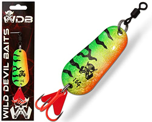 Wild Devil Baits - Leurre pour fish prédateur Spoon - Clignotant de cuillère (16 g, Fire Tiger)