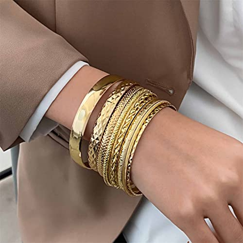 Wendalern Armband-Set Für Frauen - Multi Stapeln Breite Armreifen, Indische Bollywood Klobige Armbänder, Ethnische Glänzend Strukturierte Schmuckstücke Für Hochzeit Outfit (10 Stück)