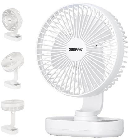GEEPAS 8-Inch Rechargeable Desk Cooling Device | 3 Speed Silent Operation with Adjustable Head & Foldable Design | USB-C Charging, Up to 9 Hours Runtime | Portable for Table or Floor Use