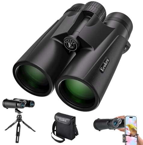 12x42 HD Binoculars for Adults, High Power Binoculars with Tripod Phone Adapter, Waterproof Compact Bino-culars for Bird Watching Hunting Stargazing, Clear Low Light Night Vision, BAK4, FMC Prisms