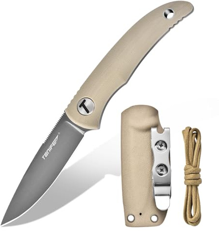 TONIFE Nova Cuchillo de Hoja Fija con Funda Kydex ajustable y Cordón de Paracaídas,Cuchillo de Cuello con Hoja de Espiga Completa de 6,8cm para Caza, Pesca, Camping y Supervivencia