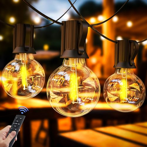 Lichterkette Außen Strom, 30M LED Outdoor Lichterkette Glühbirnen mit Fernbedienung, 43+2 Warmweiße G40 Glühbirnen Plastik, IP44 Wasserdicht Lichterketten Innen für Garten, Balkon, Party, Terrasse
