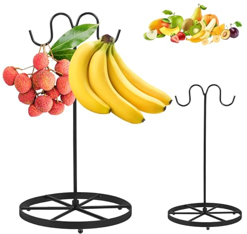 Banana Holder Stand, Stable Banana Hanger Hook with Wider Base, Rust-Proof Metal Banana Tree Hanger, Multifunctional Kitchen Gadget for Fruit Micro Landscape Decorations Key Cookware(Double hook)