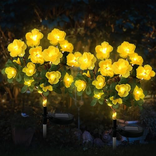 Joyoldelf Solar Lights - Outdoor Garden - 2 Pack Rhododendron Solar Flower Lights with 21 Flowers for Pathway, Party, Wedding