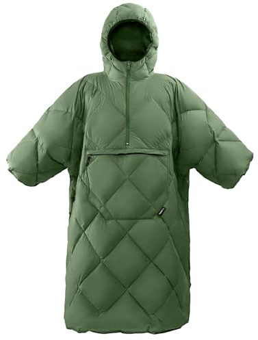 ATEPA Tragbarer Schlafsack, Recycelte Tragbare Decken-Poncho, Warmer Schlafsack-Mantel Mit Ärmeln Für Kalte Wetterbedingungen Für Outdoor-Sportarten Camping-Geschenke Frauen & Männer, Grün
