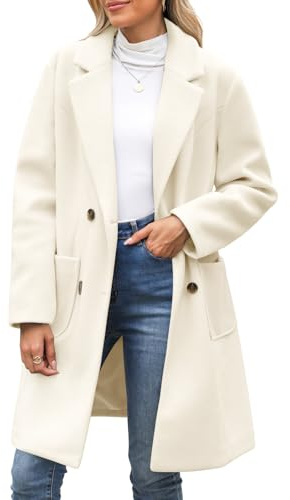 CMTOP Long Manteau Femme Hiver Manteaus En Laine À Double Boutonnage Veste À Revers Trench-Coat Epaissie Chic et Élégant Blazer Nizi Coupe-Vent Couleur Unie Classique(Beige,XL)