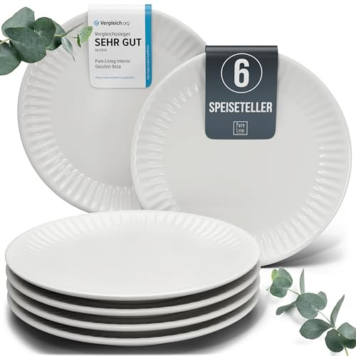 Steingut Teller Groß 6 Personen Hygge TESTSIEGER, Traumhaftes Skandinavisches Steingut Speiseteller Set, Stylisches Essteller Set, Pure Living in Hellgrau