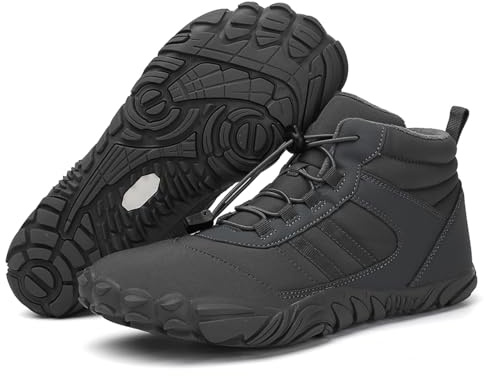 Barefoot Shoes Mens Womens Winter Warm Wide Toe Box Minimalist Zero Drop Outdoor Sole High-top Comfortable Walking Shoes Snow Boots Grey 39