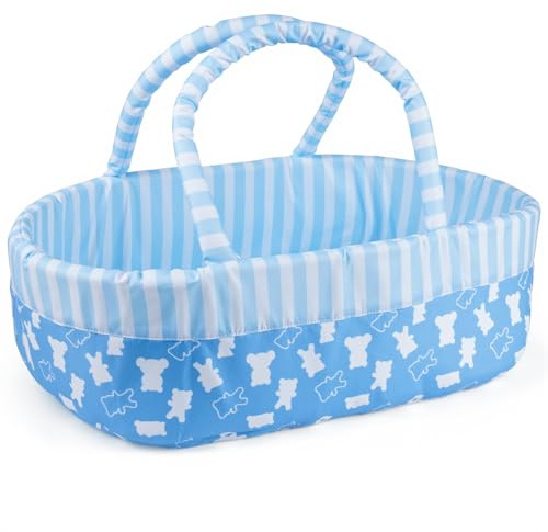 BABESIDE Reborn Baby Dolls Bassinet Portable Doll Crib Bed Soft Doll Carrier Doll Accessories with Handle for 17-22 inch Baby Dolls Girls Boys, Light Blue