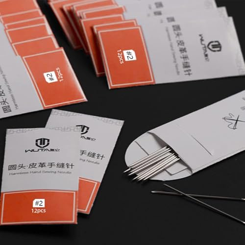 WUTA Agujas de coser de cuero, 120 unidades, agujas de punta redonda, agujas de cuero con ojal grande, agujas de coser de acero inoxidable para coser a mano, artesanía en cuero (S+L)