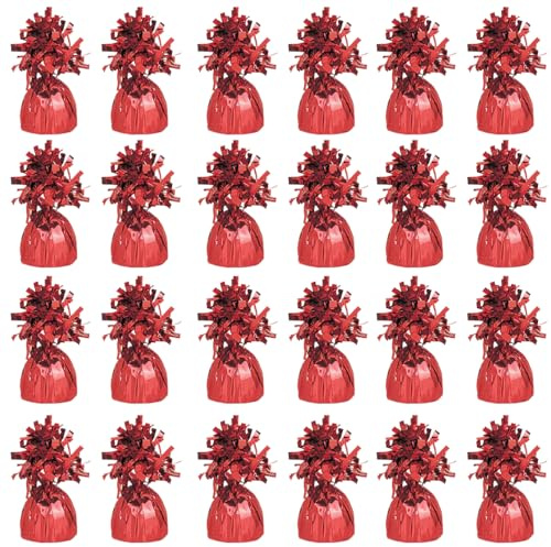 PARTYRAMA.CO.UK Red Foil Helium Balloon Weights 175gr - Pack of 24 - Durable & Colourful for Birthdays Parties, Events & Celebrations - Perfect Balloon Weight Holders