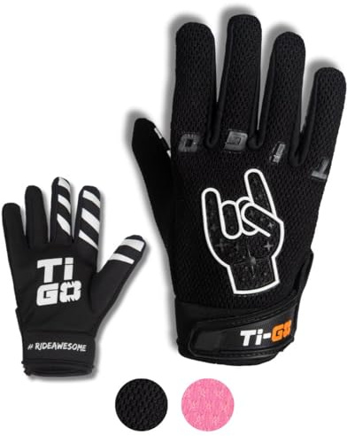 Ti-GO BMX Gloves Kids - Childrens Bike Riding Cycle Sports Accessories - Boys Glove for Cycling, Sport Biking or Scooter & MX - Black & Pink (Black, Youth Large (12-13))