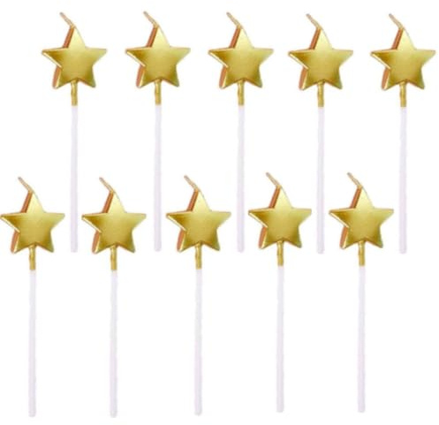 ZHAOYCSH Velas de Cumpleaños en Forma de Estrella, 10 Piezas Velas Metálicas Doradas para Decoración de Pasteles, Bodas, Fiestas, Cupcakes y Aniversarios – Color Oro Brillante