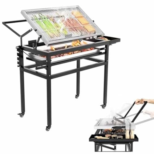 ZenSeFarin Barbecue a Carbone Pieghevole, Barbecue da Campeggio Portatile con Griglia Rotante a 360 Gradi, Barbecue da Picnic Regolabile, Piccolo Barbecue per Feste All'aperto in Giardino