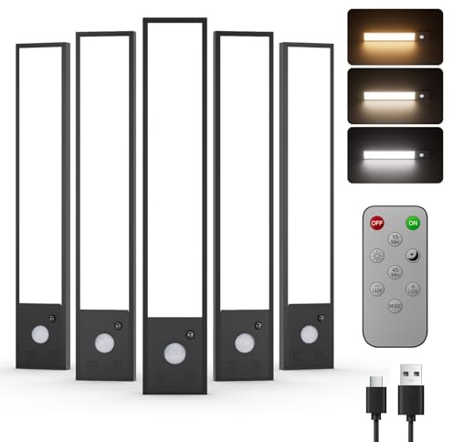 Tnight 5 Pack Reglette Led Cuisine Sous Meuble,20cm 40Leds 1200mAh USB Lampe LED Rechargeable Sans Fi Dimmable Cuisine Lampe Detecteur de Mouvement Interieur pour Télécommandé,Barre éclairage