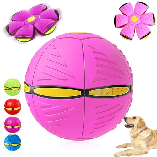 Haustier Frisbee Ball, Fliegender Ball, Frisbee Ball Hundespielzeug, Outdoor Spielzeug Hund, Flying Saucer Ball für Hunde, Interaktives Hund Spielzeug Frisbee für Hundetraining, Werfen, Fangen, Rosa