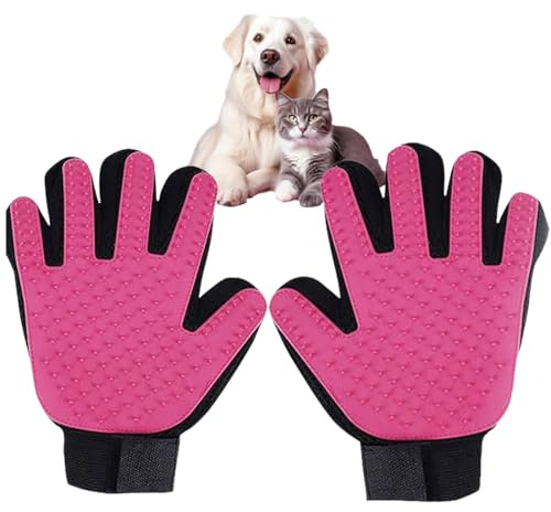 Gant Anti Poils Animaux de Compagnie, Gant Poil Chat de Brosse pour l'épilation en Douceur, Gant de Massage pour Poils Longs/Courts, Gant D'épilation Efficace pour Chat, Chien, Lapin, Rose