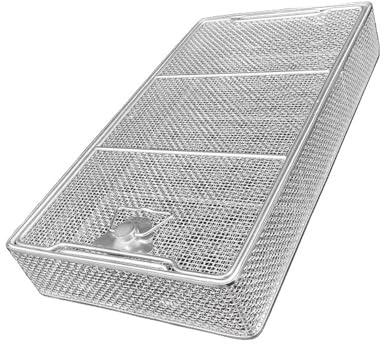 Kirurgiska instrument steriliseringskorg 304 rostfritt stål med lock, medicinsk kirurgisk bricka, perforerad korg nät, 0,16 tum (15,7 tum x 9,8 tum x 2,8 tum)