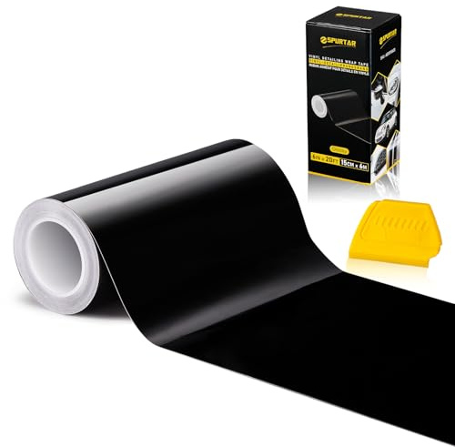 Spurtar Gloss Black Vinyl Wrap 6 Inch x 20ft Air-Release Adhesive Car Vinyl Tape Chrome Delete Wrap Roll DIY Car Exterior Decoration Door Edge Guard Vehicle Detailing Paper 15CM x 6M
