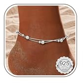 CASSIECA Ankle Bracelets for Women 925 Sterling Silver Anklets Adjustable | Layered Women's Anklets Gold Silver Sparkle AAAAA+ CZ Heart Ball Ankle Bracelet Ankle Chains for Summer Beach Foot Jewellery