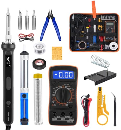 Ghekkli Kit de Fer à Souder Numérique 100 W avec Ecran LCD (180-520 °C), Kit Soudage Professionnel 18-en-1 Comprenant un Multimètre Intelligent, Pour La Réparation D'appareils Electroniques