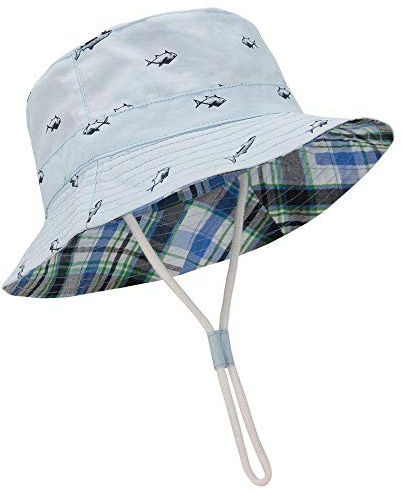 Durio Baby Sun Hat Sun Protection Baby Hats Double Sides Toddler Sun Hats Cap Summer Beach UPF 50+ Bucket Hat for Boys Girls A Blue 18.9(48cm)/6-12 Months