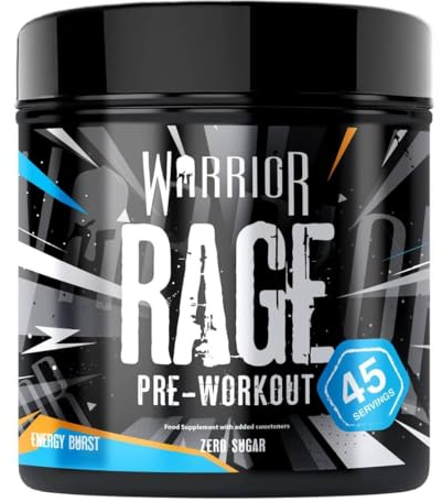 Warrior Rage Pre-Workout Powder, 300 mg Caffeine High Stim Energy Booster with Beta-Alanine, Creatine, BCAAs, Citrulline & AAKG for Focus, Strength & Muscle Pump - Energy Burst