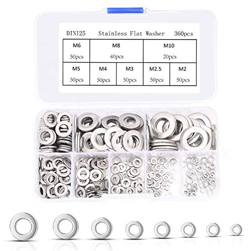 CYH 360 Pièces Rondelles Plates en Acier Inoxydable Assortiment Kit, M2 M2.5 M3 M4 M5 M6 M8 M10 M12 Rondelles Metal pour L'étanchéité des Vis Bagues D'étanchéité, Livré avec Boîte