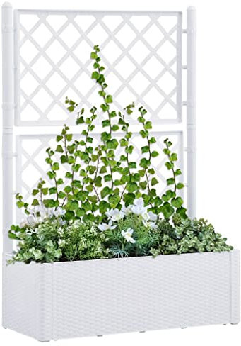 WIFESE Jardinera con Enrejado y Sistema de Riego Automático Blanco 100x43x142 cm PP Arriate con Enrejado Ofrece Excelente Soporte para Plantas Flores Enredaderas Maceta Resistente a Los Rayos UVA
