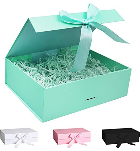 Geschenkbox mit Schleife,Geschenkbox mit Deckel, Geschenkbox mit Schleifenband und Geschreddertes Papier, Magnetische Geschenkboxen für Hochzeit Geburtstag Weihnachten Jubiläum (Blau, 23 * 17 * 7cm)
