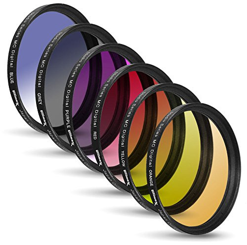 37MM Ultimaxx Professional Six Piece Gradual Color Filter Kit (Orange, Yellow, Blue, Purple, Red, Grey) for Camera Camcorder Lens with 37MM Filter Thread and Protective Filter Pouch