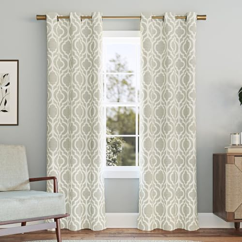 Sun Zero Eldon Trellis Print Blackout Grommet Curtain Panel, 40 x 84, Taupe