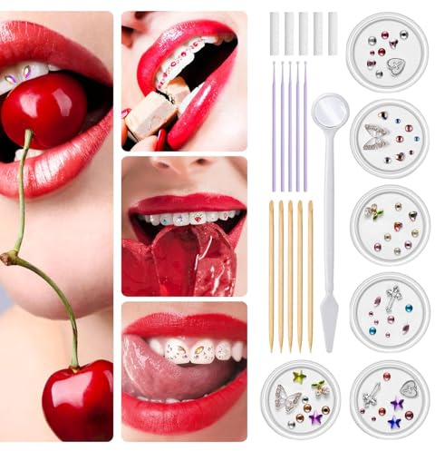 Renopfect Kit de gemas para dientes, gemas para dientes - Kit único de gemas dentales,Kit de gemas para dientes, joyería decorativa para dientes con cristales brillantes, Kit de iniciación de