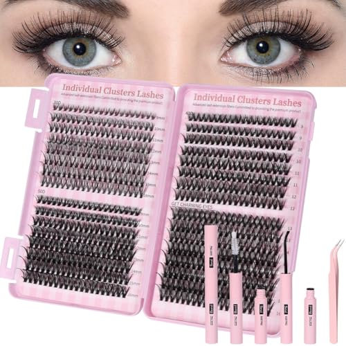Aomig Pestañas Postizas, 640 Pcs Kit Profesional de Pestañas Pelo a Pelo DIY, Longitudes 9-16mm, Material Ecológico y Herramientas Incluidas para un Look Natural, HR-01