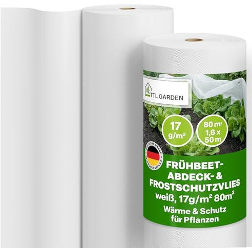 TTL Garden 17g/m² Wintervlies 80m² 1,6m x 50m weiß – Frostschutz Thermovlies Gartenvlies Winterschutz für Pflanzen außen – Pflanzenvlies Pflanzenschutz Winter Kübel & Hochbeet