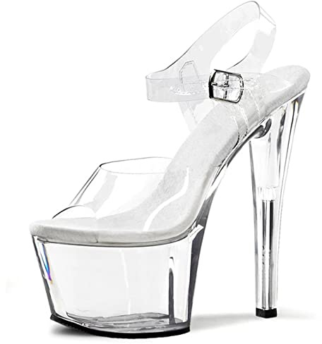 Sandales à Plateforme à Talons Aiguilles Transparents pour Femmes, Escarpins élégants pour la soirée de soirée, adaptés à la Pole Dance en boîte de Nuit,Blanc,44 EU