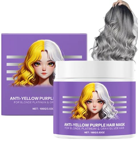 100G Purple Hair Mask,Anti-Yellowing Purple Hair Mask&Toner,Purple Toner for Bleached Hair,Deep Nourish Brighten for Adult,Neutralizes Orange&Yellow Tones,Hydrating Repair,Suitable for All Hairstyles