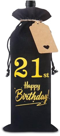 21st Birthday Gifts for Men, Decorative 21st Birthday Wine Bottle Bag with Tag & Drawstring for Mens' 21st Birthday Gifts