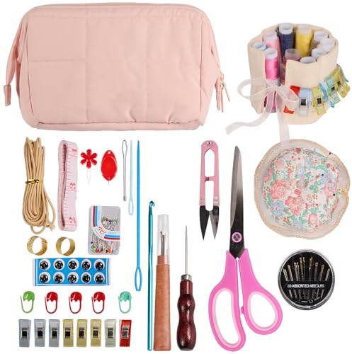 Sewing Kit, Mini Sewing Kits 128 PCS Thread and Needles Set for Adults with Portable Sewing Accessories Bag, DIY, Beginners, Emergency, Kids, Summer Campers, Travel and Home, with Scissors, Thimble