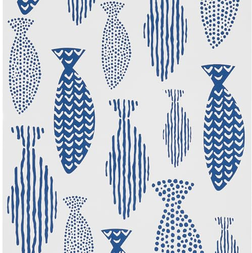 FENTIS Papel tapiz autoadhesivo azul con parte trasera adhesiva, vinilo blanco, papel de contacto con patrones de peces, rollos de papel de pared para cocina, dormitorio, armario, encimera, 44,5 x