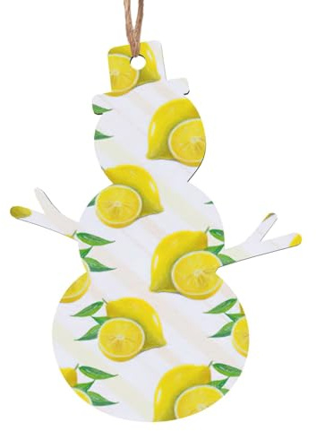 Juego de 6 decoraciones navideñas con estampado de limón amarillo, árbol de campana, muñeco de nieve, adorno de madera para colgar en Navidad
