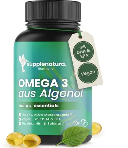 Omega 3 Algenöl [life´s™ Omega] 90 Softgel Kapseln I Triglycerid-Form I hochwertiges EPA und DHA - Veganes Omega 3 aus Algenöl I SUPPLENATURA®
