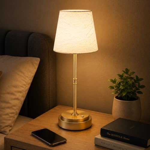 Rechargeable Table Lamp, 6000mAh Cordless Bedside Lamp, Gold, 3000K