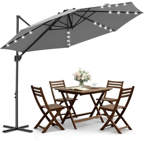 Jaxguom Ombrellone parasole a sbalzo XL 300 x 300 cm, Ombrellone rotondo girevole inclinabile ribaltabile Ombrellone da mercato grande rotazione a 360°, Grande ombrellone da terrazza, Ombrellone da