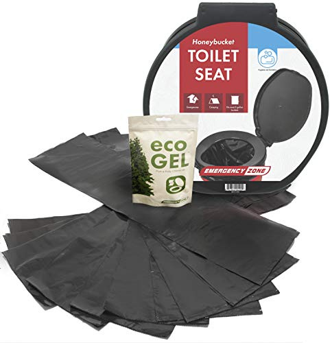 Emergency Zone Eco Gel Sanitation Set | Honey Bucket Toilet Seat, Liners and Porta-Potty Chemicals Set, Hygienic Waste Disposal System for Camping, Hiking, Emergency Preparedness