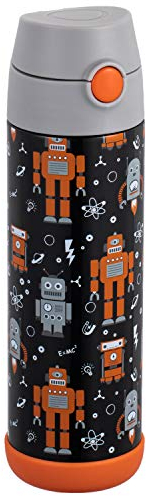 Snug Kids Flask - Stainless Steel Insulated Water Bottle with Straw for Children/Toddlers (Girls/Boys) - Robots, 500ml