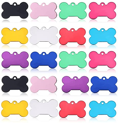 JIAKAI 20 Pcs 38MM Blank Bone Shape Pet ID ,Double Sided Blank Tag Dog Cat Pet Name Phone Number ID Tag Charm Personalized(Random Colors)