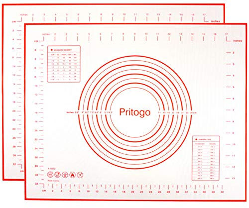 Pritogo Backunterlage Silikonmatte 2 STK. (50 x 40 cm) Rollmatte Backmatte Teigmatte mit Skala aus Silikon Antihaft BPA-Frei rutschfest